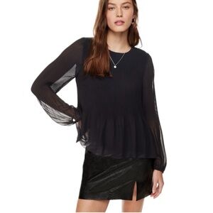 Aritzia Wilfred Daydreamer Blouse Pleated Sheer Top Fairy Balloon Sleeves Crew